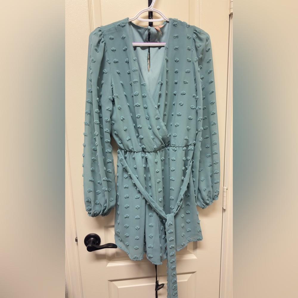 Teal Textured Long Sleeve Romper